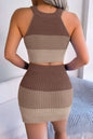 Color Block Knit Top and Skirt Set