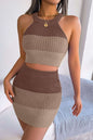 Color Block Knit Top and Skirt Set