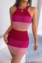 Color Block Knit Top and Skirt Set