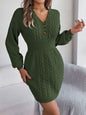 Buttoned V-Neck Sweater Dress
