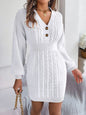 Buttoned V-Neck Sweater Dress