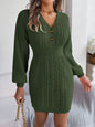 Buttoned V-Neck Sweater Dress