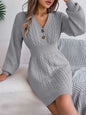 Buttoned V-Neck Sweater Dress