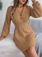 Buttoned V-Neck Sweater Dress