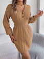 Buttoned V-Neck Sweater Dress
