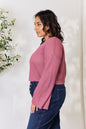 Waffle-Knit Long Sleeve Blouse