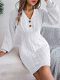 Buttoned V-Neck Sweater Dress