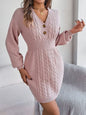Buttoned V-Neck Sweater Dress