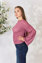 Waffle-Knit Long Sleeve Blouse