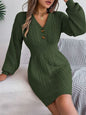 Buttoned V-Neck Sweater Dress