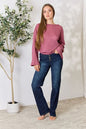 Waffle-Knit Long Sleeve Blouse