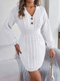 Buttoned V-Neck Sweater Dress