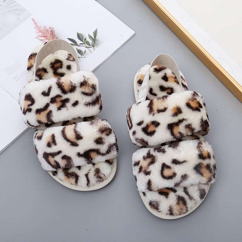 Faux Fur Open Toe Slippers