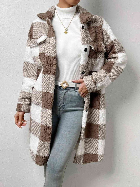 Plaid Collared Button Down Coat